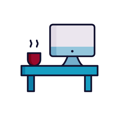 Computer and cup on desk icon